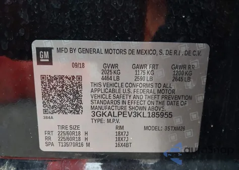 2019 GMC Terrain Slt from USA, damaged, VIN 3GKALPEV3KL185955